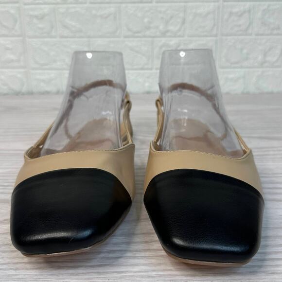 JustFab Carmina Slingback Flat Shoes 8.5 Nude Black Adjustable Buckle Colorblack - Picture 4 of 12